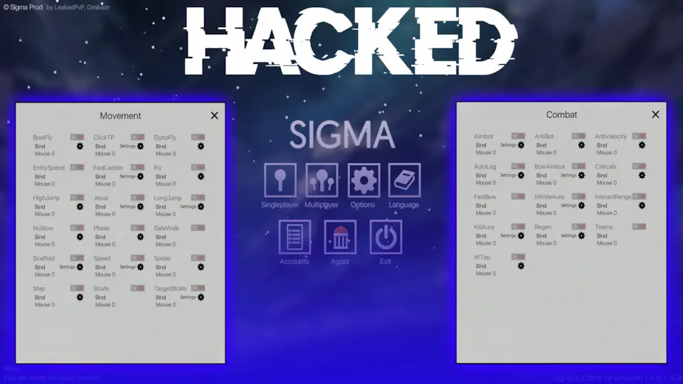minecraft hacked client named Sigma Client